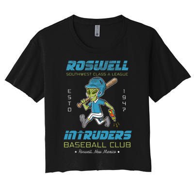 Roswell NM Intruders Minor League Retro Baseball Team Women's Crop Top Tee