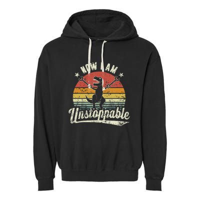 Retro Now I Am Unstoppable T Rex Funny Garment-Dyed Fleece Hoodie