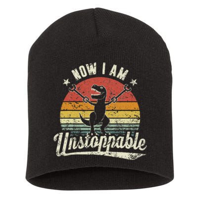 Retro Now I Am Unstoppable T Rex Funny Short Acrylic Beanie