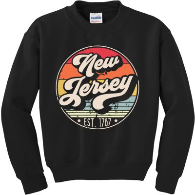 Retro New Jersey Home State Nj Cool 70s Style Sunset Kids Sweatshirt