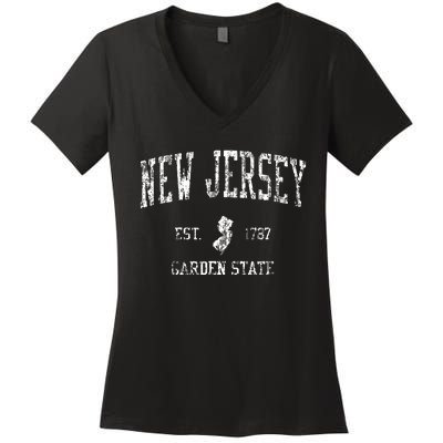 Retro New Jersey Nj Vintage Sports Women's V-Neck T-Shirt