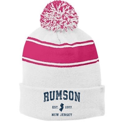 Rumson New Jersey Nj Vintage Sports Stripe Pom Pom Beanie