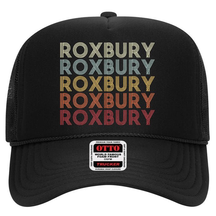 Roxbury New Jersey Roxbury Nj Retro Vintage Text High Crown Mesh Back Trucker Hat