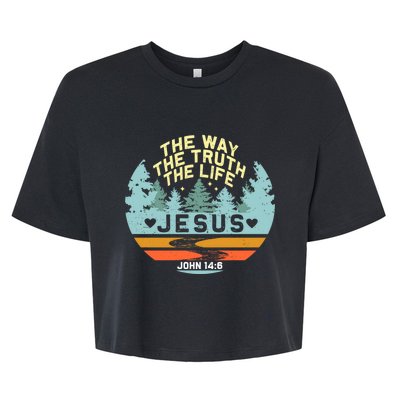 Retro Nature Jesus The Way The Truth Life Verse Religious Bella+Canvas Jersey Crop Tee