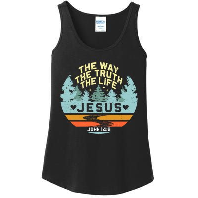 Retro Nature Jesus The Way The Truth Life Verse Religious Ladies Essential Tank