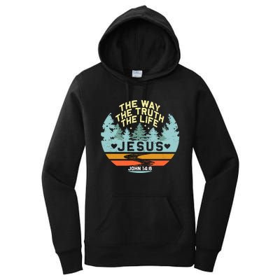 Retro Nature Jesus The Way The Truth Life Verse Religious Women's Pullover Hoodie