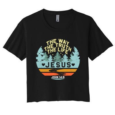 Retro Nature Jesus The Way The Truth Life Verse Religious Women's Crop Top Tee