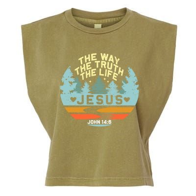 Retro Nature Jesus The Way The Truth Life Verse Religious Garment-Dyed Women's Muscle Tee