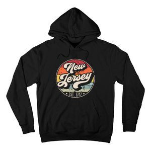 Retro New Jersey Home State Nj Cool 70s Style Sunset Hoodie