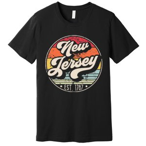 Retro New Jersey Home State Nj Cool 70s Style Sunset Premium T-Shirt