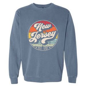 Retro New Jersey Home State Nj Cool 70s Style Sunset Garment-Dyed Sweatshirt