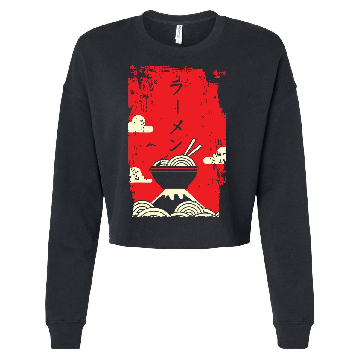 Ramen Noodles Japanese Art Cropped Pullover Crew