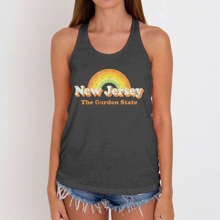 Retro New Jersey Vintage 70s Nj Rainbow Women's Knotted Racerback Tank