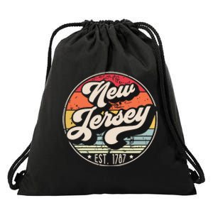 Retro New Jersey Home State Nj Cool 70s Style Sunset Drawstring Bag