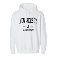 Retro New Jersey Nj T Vintage Sports Design Garment-Dyed Fleece Hoodie