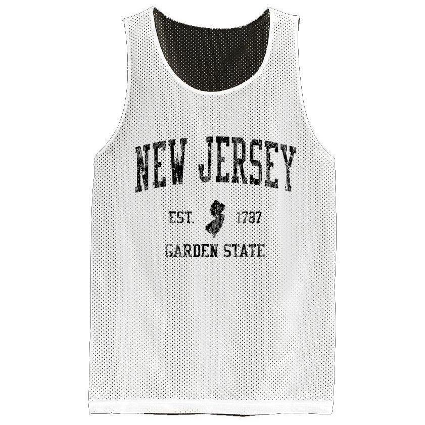 Retro New Jersey Nj T Vintage Sports Design Mesh Reversible Basketball Jersey Tank