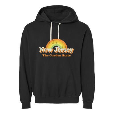 Retro New Jersey T Vintage 70s Nj Rainbow Design Garment-Dyed Fleece Hoodie