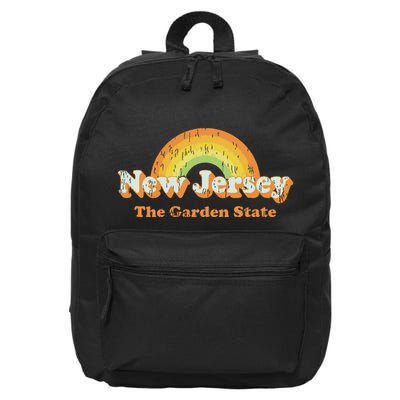 Retro New Jersey T Vintage 70s Nj Rainbow Design 16 in Basic Backpack