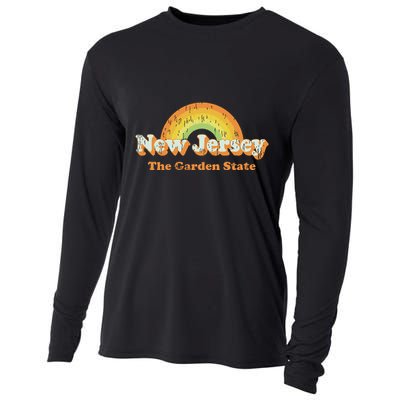 Retro New Jersey T Vintage 70s Nj Rainbow Design Cooling Performance Long Sleeve Crew