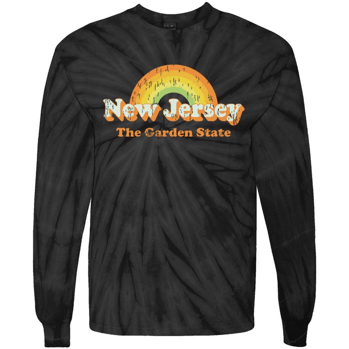 Retro New Jersey T Vintage 70s Nj Rainbow Design Tie-Dye Long Sleeve Shirt