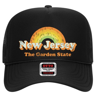 Retro New Jersey T Vintage 70s Nj Rainbow Design Trucker Hat