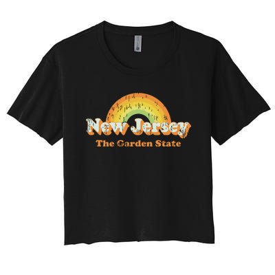 Retro New Jersey T Vintage 70s Nj Rainbow Design Women's Crop Top Tee