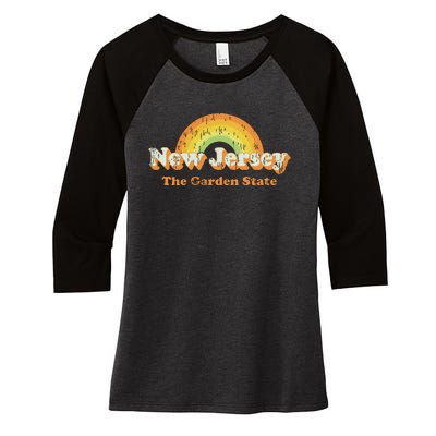 Retro New Jersey T Vintage 70s Nj Rainbow Design Women's Tri-Blend 3/4-Sleeve Raglan Shirt