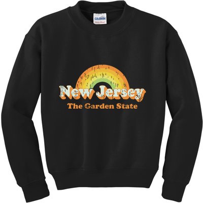 Retro New Jersey T Vintage 70s Nj Rainbow Design Kids Sweatshirt