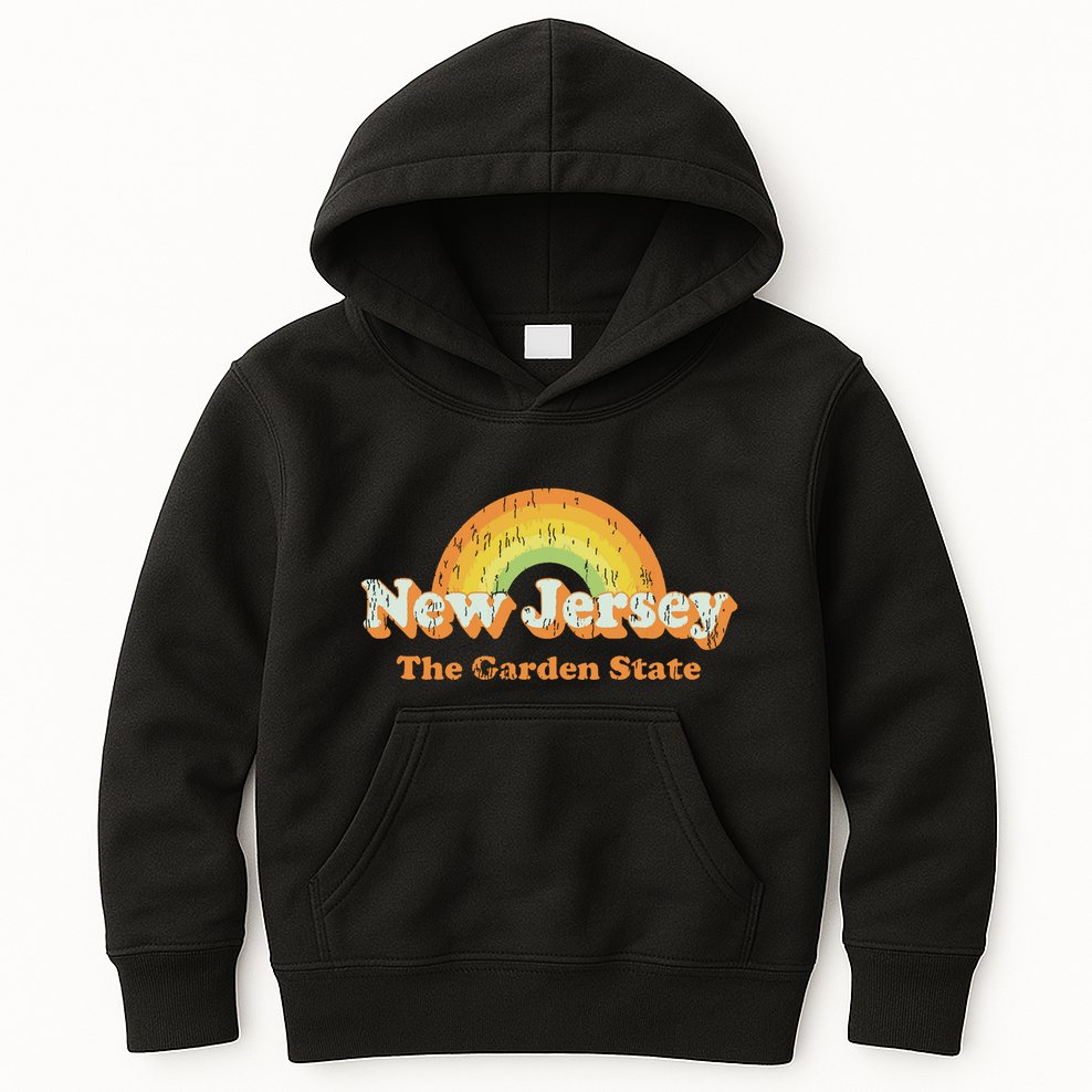 Retro New Jersey T Vintage 70s Nj Rainbow Design Kids Hoodie
