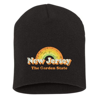 Retro New Jersey T Vintage 70s Nj Rainbow Design Short Acrylic Beanie