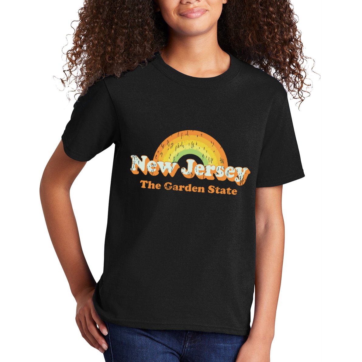 Retro New Jersey T Vintage 70s Nj Rainbow Design Kids T-Shirt