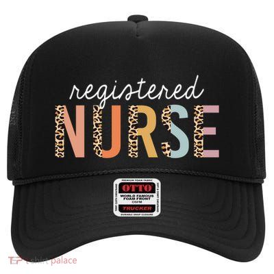Rn Nurse Leopard Print Registered Nurse Nursing School Gift High Crown Mesh Back Trucker Hat