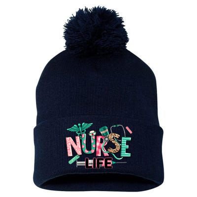 Retro Nurse Life Medical School Pom Pom 12in Knit Beanie