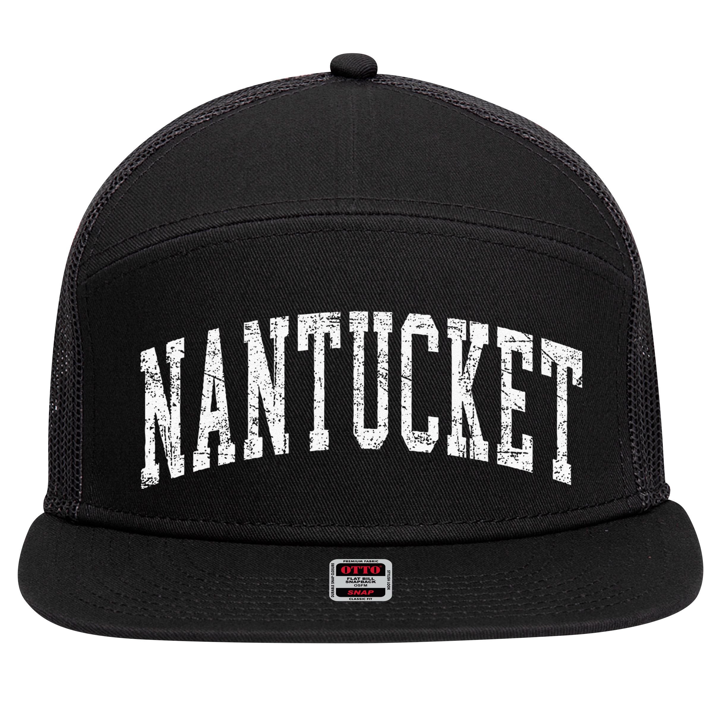 Retro Nantucket Massachusetts Beach Vacation Souvenir 7 Panel Mesh Trucker Snapback Hat