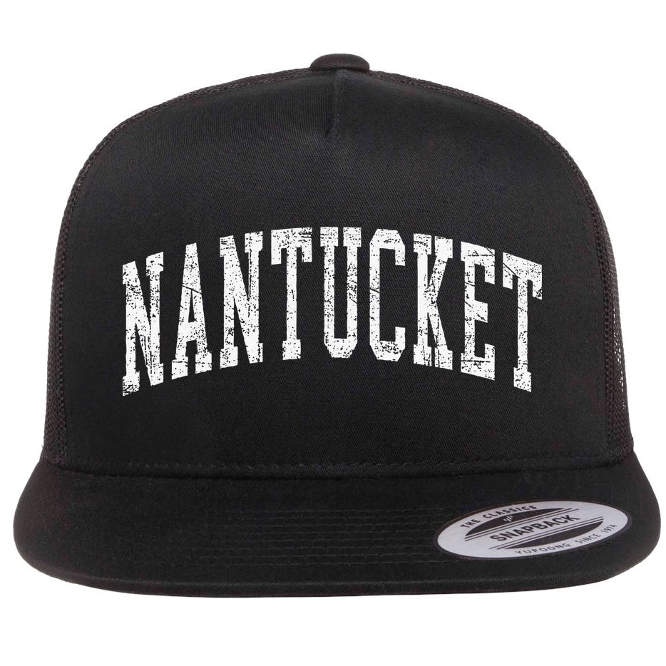 Retro Nantucket Massachusetts Beach Vacation Souvenir Flat Bill Trucker Hat