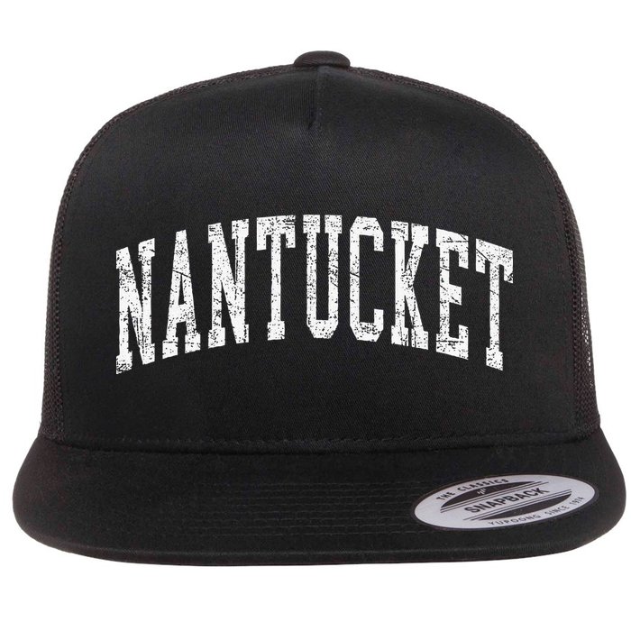 Retro Nantucket Massachusetts Beach Vacation Souvenir Flat Bill Trucker Hat