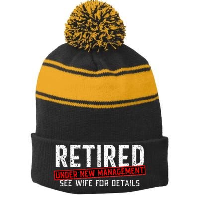 Retirement Not My Problem Anymore Stripe Pom Pom Beanie