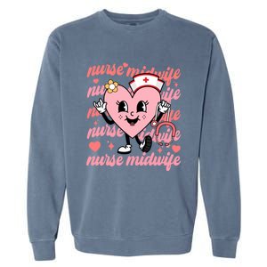 Retro Nurse Midwife Cute Valentines Day Hearts Stethoscope Gift Garment-Dyed Sweatshirt