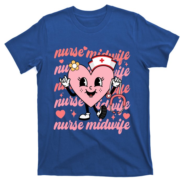 Retro Nurse Midwife Cute Valentines Day Hearts Stethoscope Gift T-Shirt