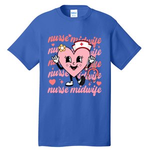 Retro Nurse Midwife Cute Valentines Day Hearts Stethoscope Gift Tall T-Shirt