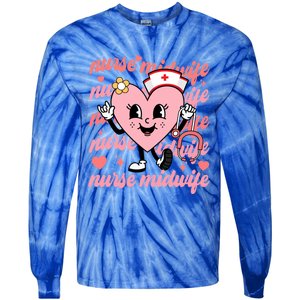 Retro Nurse Midwife Cute Valentines Day Hearts Stethoscope Gift Tie-Dye Long Sleeve Shirt