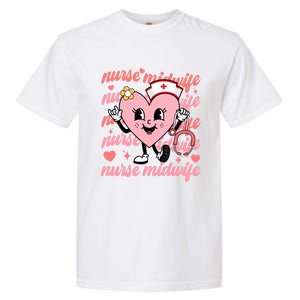 Retro Nurse Midwife Cute Valentines Day Hearts Stethoscope Gift Garment-Dyed Heavyweight T-Shirt