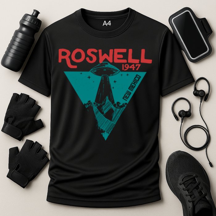 Roswell New Mexico 1947 Ufo Beam Flying Saucer Abduction Cooling Performance Crew T-Shirt