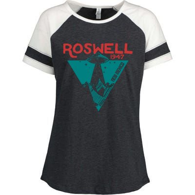 Roswell New Mexico 1947 Ufo Beam Flying Saucer Abduction Enza Ladies Jersey Colorblock Tee