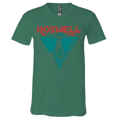 Roswell New Mexico 1947 Ufo Beam Flying Saucer Abduction V-Neck T-Shirt