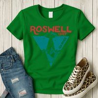 Roswell New Mexico 1947 Ufo Beam Flying Saucer Abduction Womens T-Shirt
