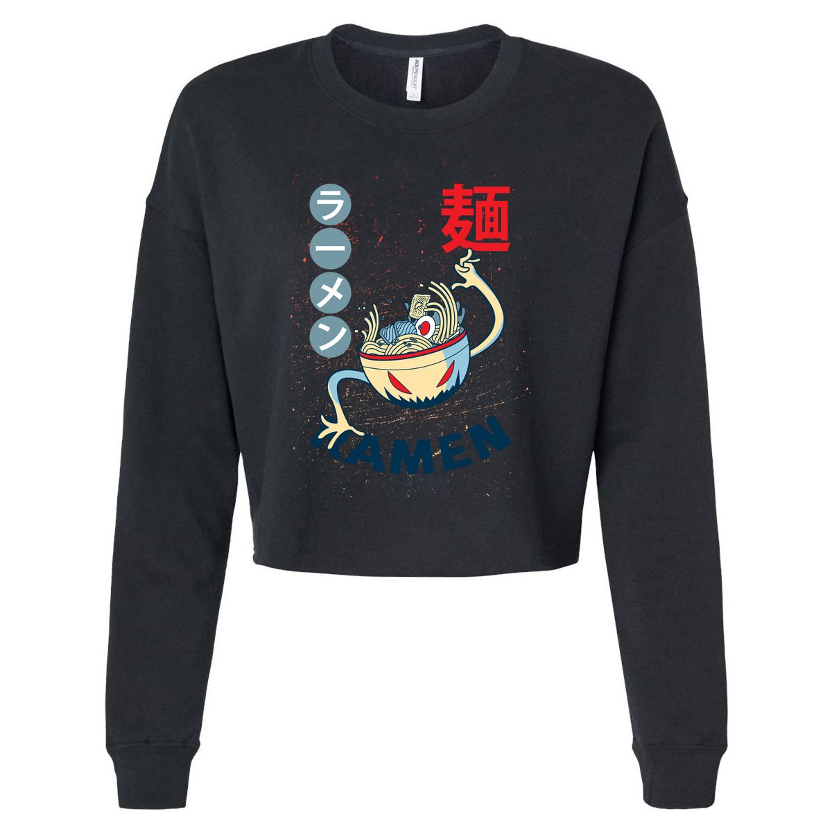 Ramen Noodles Monster Bowl Cropped Pullover Crew