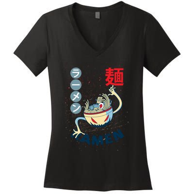 Ramen Noodles Monster Bowl Women's V-Neck T-Shirt
