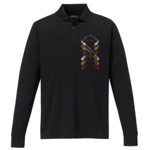 Retro Nunchucks Martial Arts  Performance Long Sleeve Polo