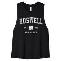 Roswell New Mexico Nm Vintage Athletic Sports Women's Racerback Cropped Tank